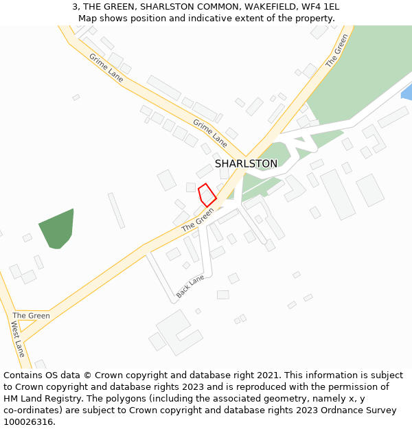 3, THE GREEN, SHARLSTON COMMON, WAKEFIELD, WF4 1EL: Location map and indicative extent of plot