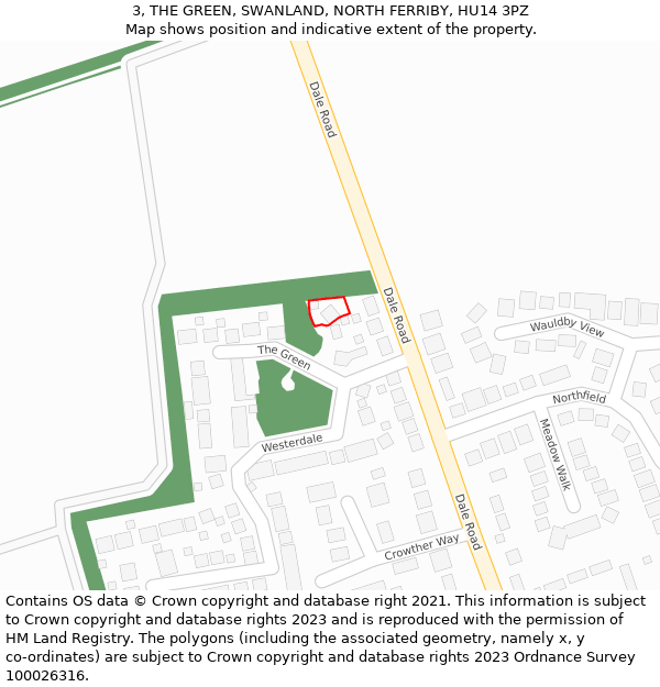 3, THE GREEN, SWANLAND, NORTH FERRIBY, HU14 3PZ: Location map and indicative extent of plot