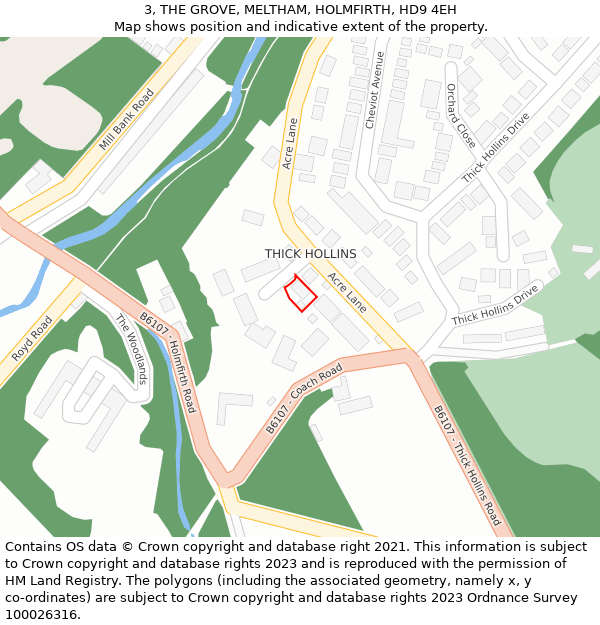 3, THE GROVE, MELTHAM, HOLMFIRTH, HD9 4EH: Location map and indicative extent of plot