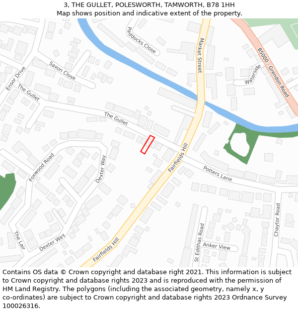 3, THE GULLET, POLESWORTH, TAMWORTH, B78 1HH: Location map and indicative extent of plot