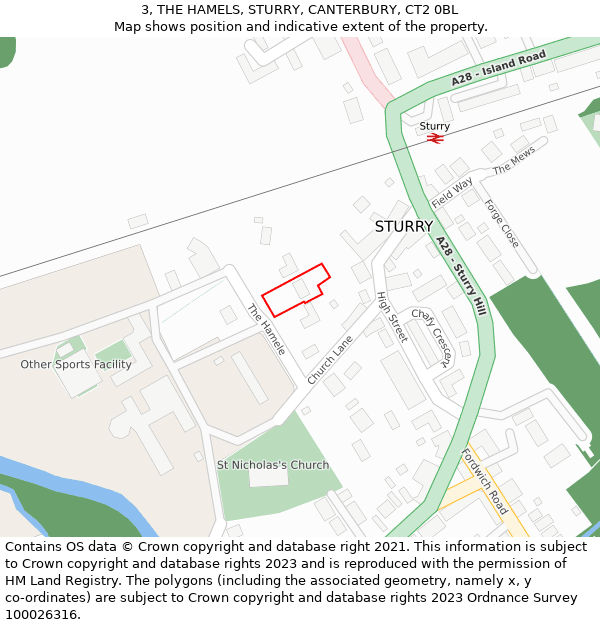 3, THE HAMELS, STURRY, CANTERBURY, CT2 0BL: Location map and indicative extent of plot