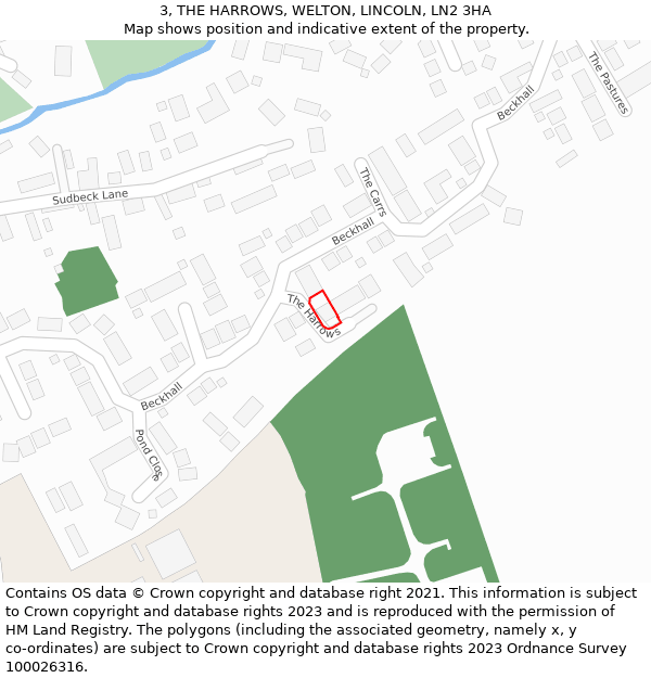 3, THE HARROWS, WELTON, LINCOLN, LN2 3HA: Location map and indicative extent of plot