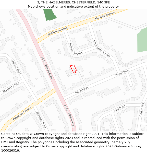 3, THE HAZELMERES, CHESTERFIELD, S40 3FE: Location map and indicative extent of plot