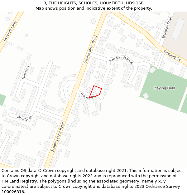 3, THE HEIGHTS, SCHOLES, HOLMFIRTH, HD9 1SB: Location map and indicative extent of plot