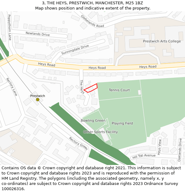 3, THE HEYS, PRESTWICH, MANCHESTER, M25 1BZ: Location map and indicative extent of plot