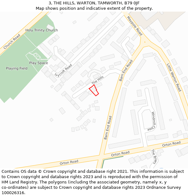 3, THE HILLS, WARTON, TAMWORTH, B79 0JF: Location map and indicative extent of plot