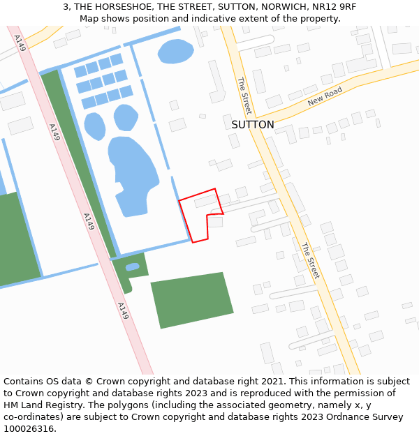 3, THE HORSESHOE, THE STREET, SUTTON, NORWICH, NR12 9RF: Location map and indicative extent of plot