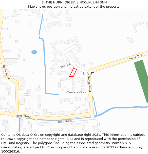 3, THE HURN, DIGBY, LINCOLN, LN4 3NH: Location map and indicative extent of plot