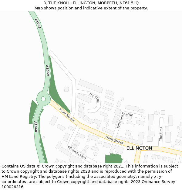 3, THE KNOLL, ELLINGTON, MORPETH, NE61 5LQ: Location map and indicative extent of plot