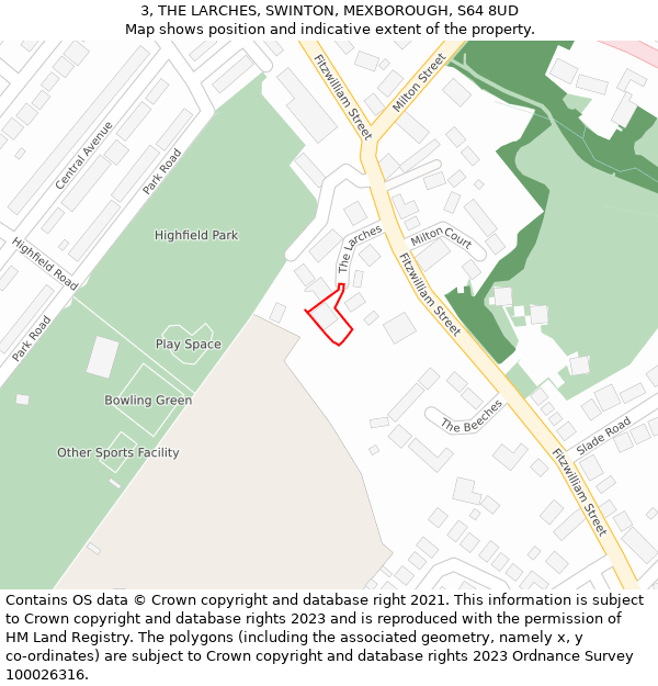 3, THE LARCHES, SWINTON, MEXBOROUGH, S64 8UD: Location map and indicative extent of plot