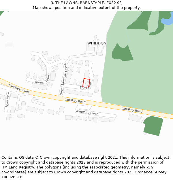 3, THE LAWNS, BARNSTAPLE, EX32 9FJ: Location map and indicative extent of plot