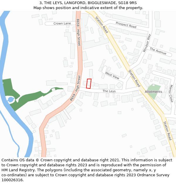 3, THE LEYS, LANGFORD, BIGGLESWADE, SG18 9RS: Location map and indicative extent of plot