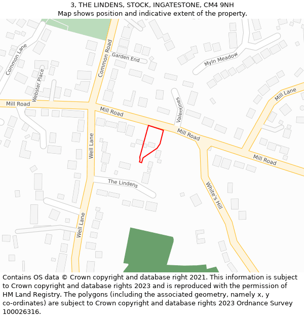 3, THE LINDENS, STOCK, INGATESTONE, CM4 9NH: Location map and indicative extent of plot