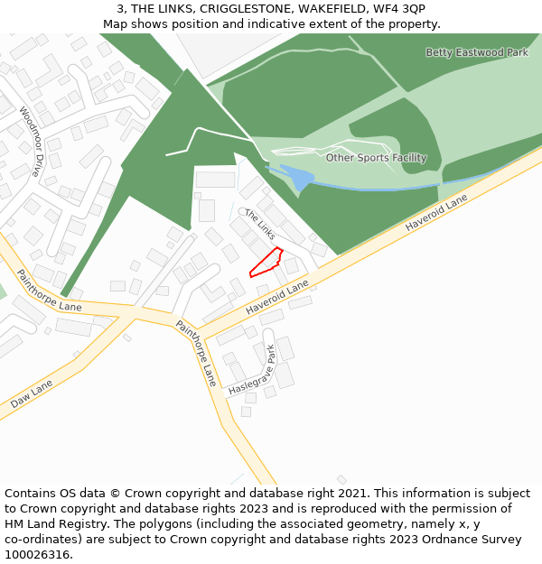 3, THE LINKS, CRIGGLESTONE, WAKEFIELD, WF4 3QP: Location map and indicative extent of plot