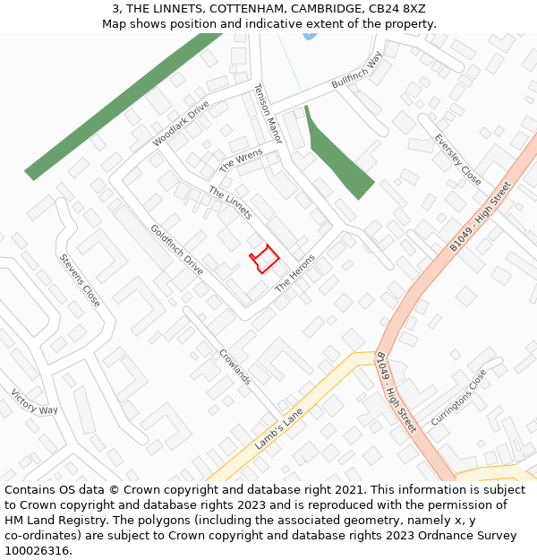 3, THE LINNETS, COTTENHAM, CAMBRIDGE, CB24 8XZ: Location map and indicative extent of plot