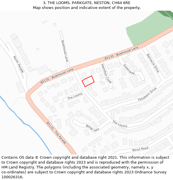 3, THE LOOMS, PARKGATE, NESTON, CH64 6RE: Location map and indicative extent of plot