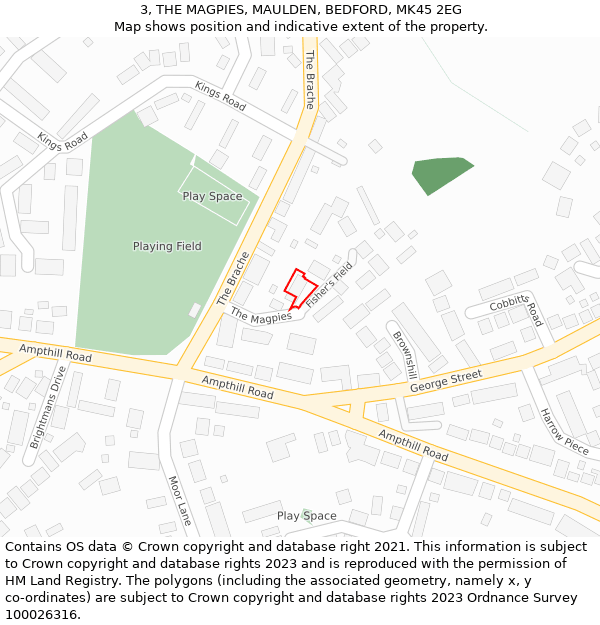 3, THE MAGPIES, MAULDEN, BEDFORD, MK45 2EG: Location map and indicative extent of plot