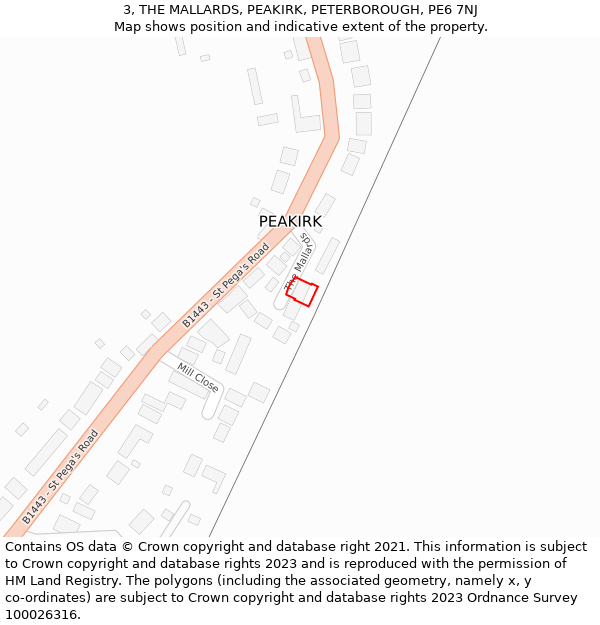 3, THE MALLARDS, PEAKIRK, PETERBOROUGH, PE6 7NJ: Location map and indicative extent of plot