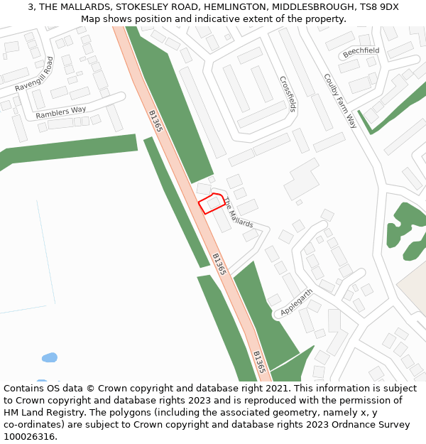 3, THE MALLARDS, STOKESLEY ROAD, HEMLINGTON, MIDDLESBROUGH, TS8 9DX: Location map and indicative extent of plot