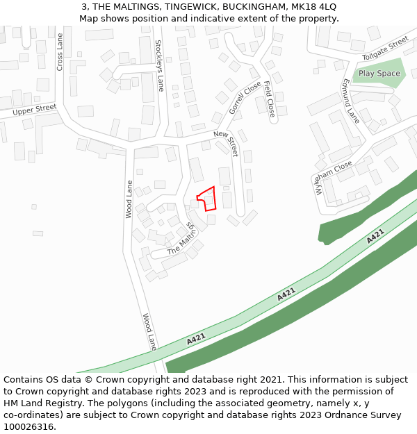 3, THE MALTINGS, TINGEWICK, BUCKINGHAM, MK18 4LQ: Location map and indicative extent of plot