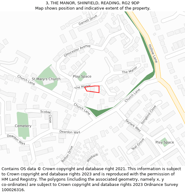 3, THE MANOR, SHINFIELD, READING, RG2 9DP: Location map and indicative extent of plot