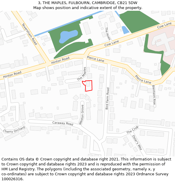 3, THE MAPLES, FULBOURN, CAMBRIDGE, CB21 5DW: Location map and indicative extent of plot