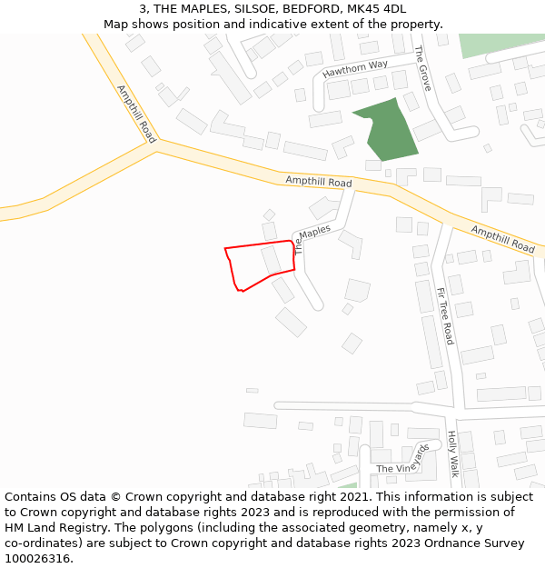 3, THE MAPLES, SILSOE, BEDFORD, MK45 4DL: Location map and indicative extent of plot