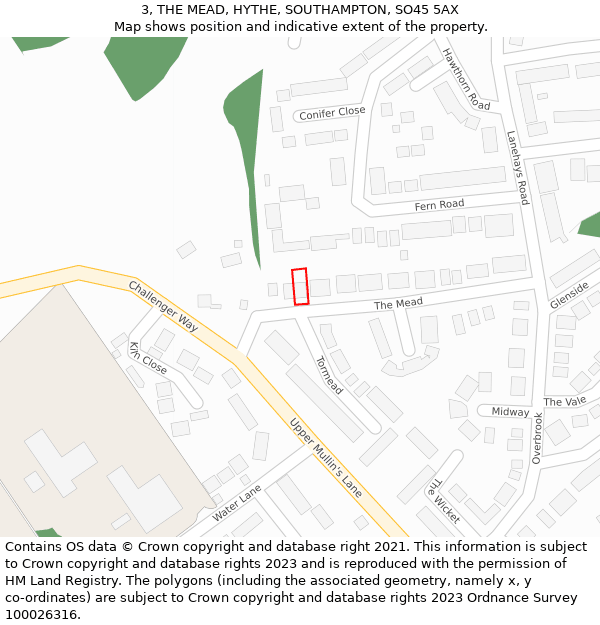 3, THE MEAD, HYTHE, SOUTHAMPTON, SO45 5AX: Location map and indicative extent of plot