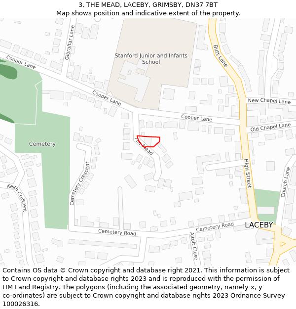 3, THE MEAD, LACEBY, GRIMSBY, DN37 7BT: Location map and indicative extent of plot