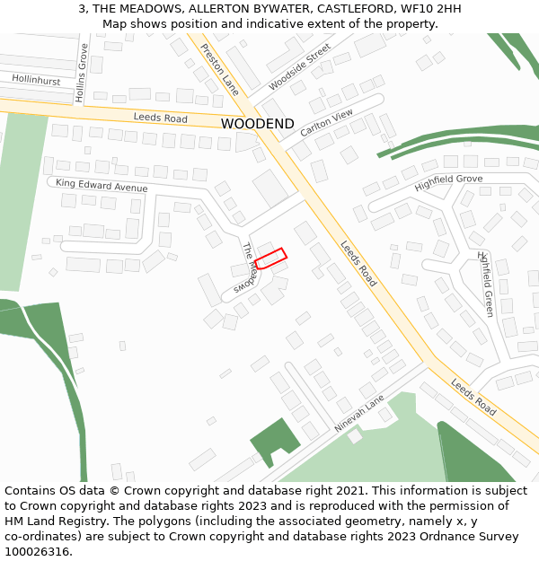 3, THE MEADOWS, ALLERTON BYWATER, CASTLEFORD, WF10 2HH: Location map and indicative extent of plot