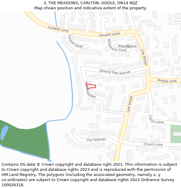 3, THE MEADOWS, CARLTON, GOOLE, DN14 9QZ: Location map and indicative extent of plot