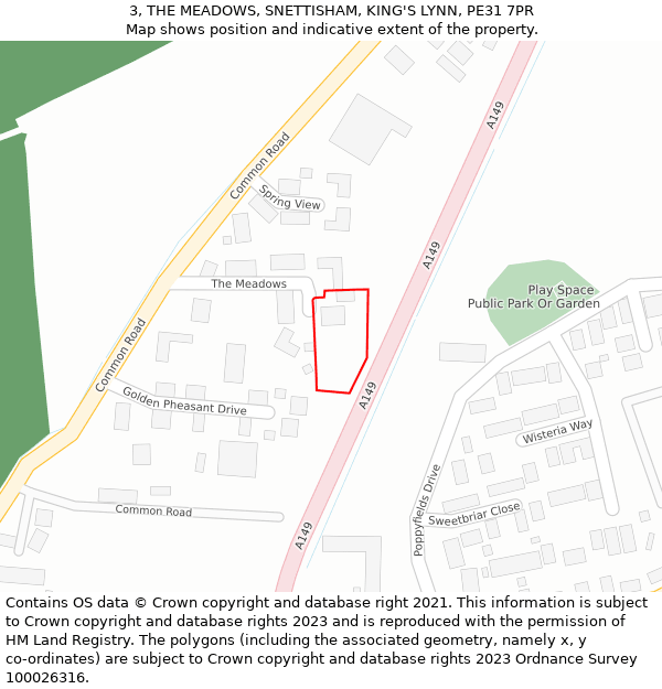 3, THE MEADOWS, SNETTISHAM, KING'S LYNN, PE31 7PR: Location map and indicative extent of plot