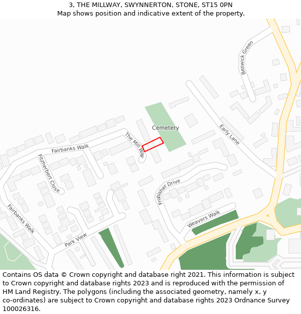 3, THE MILLWAY, SWYNNERTON, STONE, ST15 0PN: Location map and indicative extent of plot