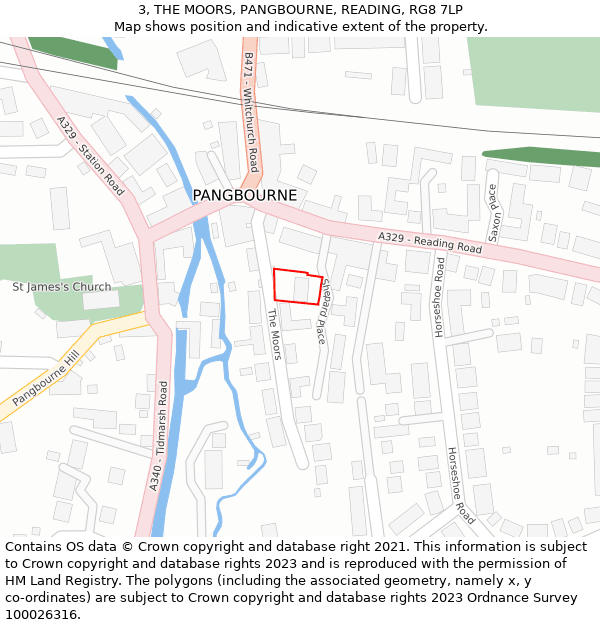 3, THE MOORS, PANGBOURNE, READING, RG8 7LP: Location map and indicative extent of plot