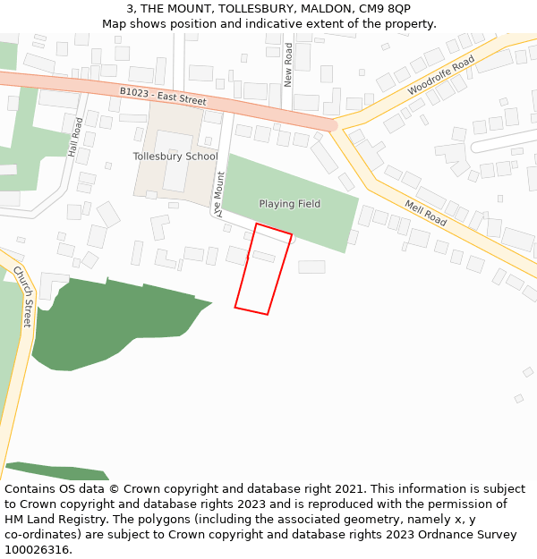 3, THE MOUNT, TOLLESBURY, MALDON, CM9 8QP: Location map and indicative extent of plot