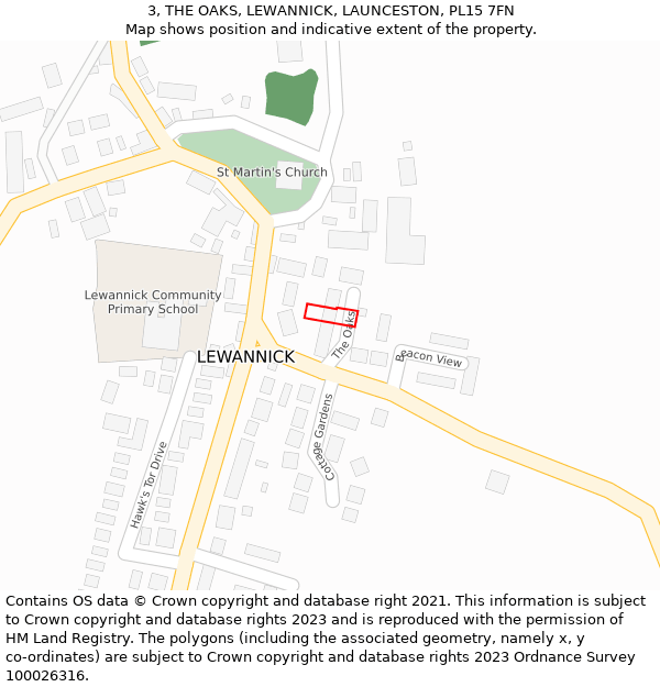 3, THE OAKS, LEWANNICK, LAUNCESTON, PL15 7FN: Location map and indicative extent of plot