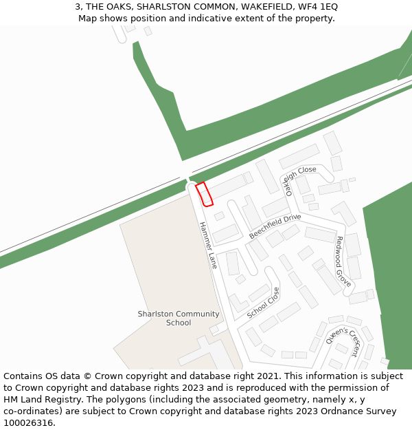 3, THE OAKS, SHARLSTON COMMON, WAKEFIELD, WF4 1EQ: Location map and indicative extent of plot