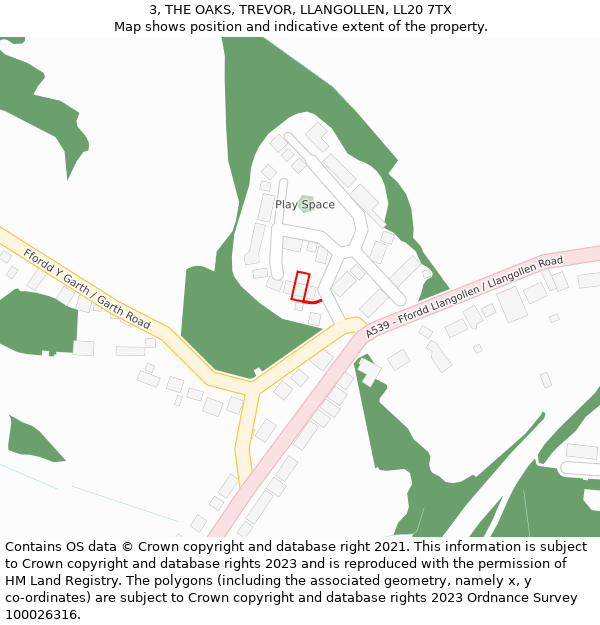 3, THE OAKS, TREVOR, LLANGOLLEN, LL20 7TX: Location map and indicative extent of plot