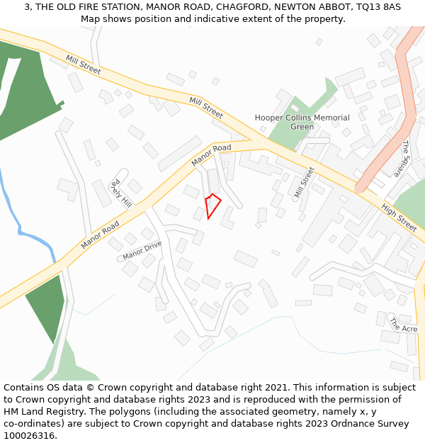 3, THE OLD FIRE STATION, MANOR ROAD, CHAGFORD, NEWTON ABBOT, TQ13 8AS: Location map and indicative extent of plot