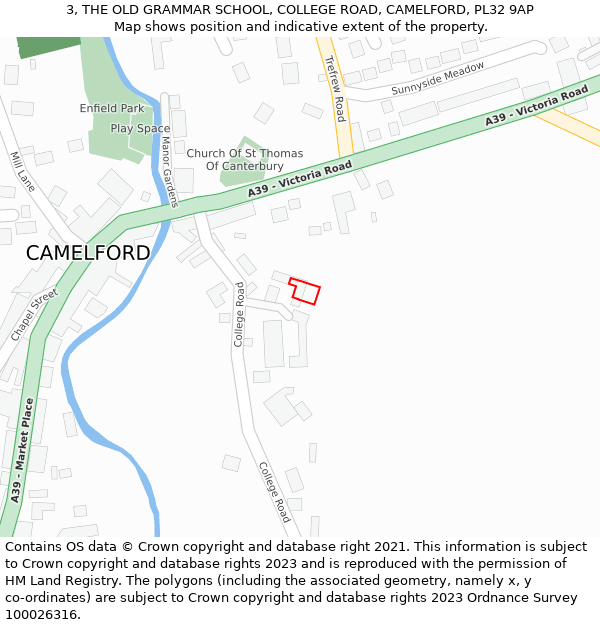 3, THE OLD GRAMMAR SCHOOL, COLLEGE ROAD, CAMELFORD, PL32 9AP: Location map and indicative extent of plot