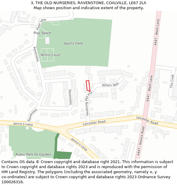 3, THE OLD NURSERIES, RAVENSTONE, COALVILLE, LE67 2LA: Location map and indicative extent of plot