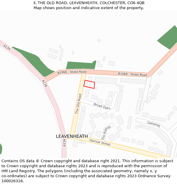 3, THE OLD ROAD, LEAVENHEATH, COLCHESTER, CO6 4QB: Location map and indicative extent of plot