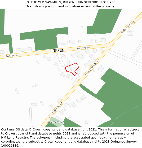 3, THE OLD SAWMILLS, INKPEN, HUNGERFORD, RG17 9EF: Location map and indicative extent of plot