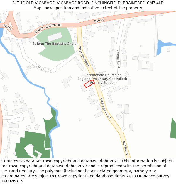 3, THE OLD VICARAGE, VICARAGE ROAD, FINCHINGFIELD, BRAINTREE, CM7 4LD: Location map and indicative extent of plot