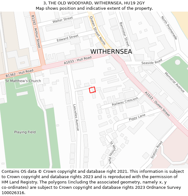 3, THE OLD WOODYARD, WITHERNSEA, HU19 2GY: Location map and indicative extent of plot