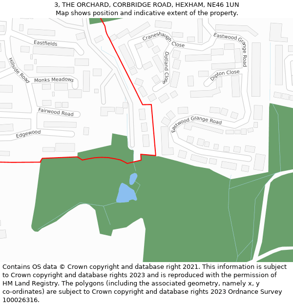 3, THE ORCHARD, CORBRIDGE ROAD, HEXHAM, NE46 1UN: Location map and indicative extent of plot