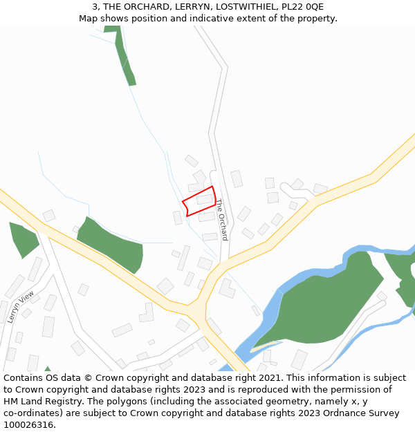 3, THE ORCHARD, LERRYN, LOSTWITHIEL, PL22 0QE: Location map and indicative extent of plot