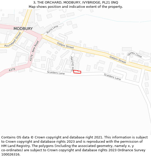 3, THE ORCHARD, MODBURY, IVYBRIDGE, PL21 0NQ: Location map and indicative extent of plot