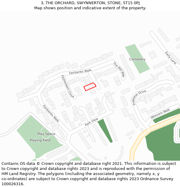 3, THE ORCHARD, SWYNNERTON, STONE, ST15 0PJ: Location map and indicative extent of plot