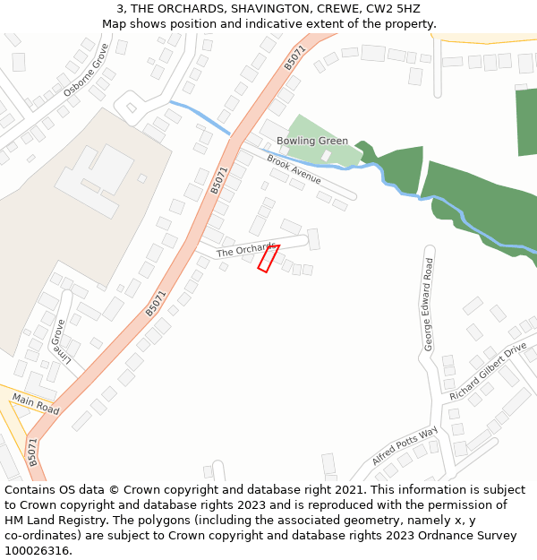 3, THE ORCHARDS, SHAVINGTON, CREWE, CW2 5HZ: Location map and indicative extent of plot